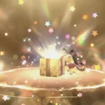 Fondo dorado con una caja en medio y destello blanco