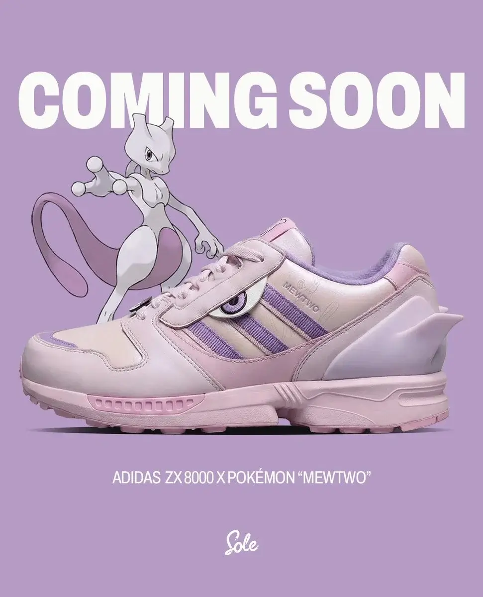 Adidas ZX 8000 x Pokémon Mewtwo sneaker rosa lila coming soon colaboración oficial