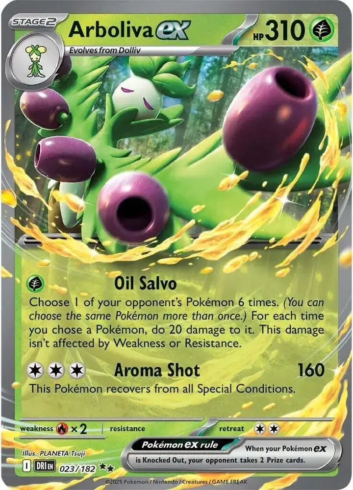 Arboliva ex 023/182 carta Pokémon TCG tipo planta Stage 2 310 HP ataque Oil Salvo set Destined Rivals