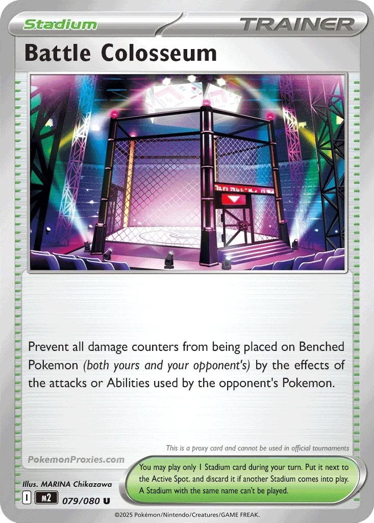 Battle Colosseum carta Pokémon TCG Stadium trainer previene daño en banca de ataques y habilidades rivales proxy