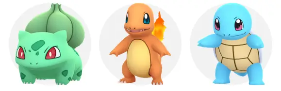 Bulbasaur, Charmander y Squirtle, starters de Kanto, en el evento 30 aniversario Pokémon