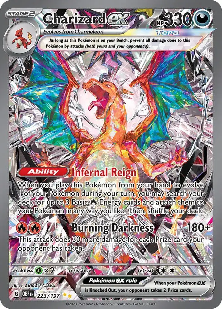 Charizard ex Tera 223/197 carta Pokémon TCG Stage 2 330 HP habilidad Infernal Reign Obsidian Flames ilustración especial