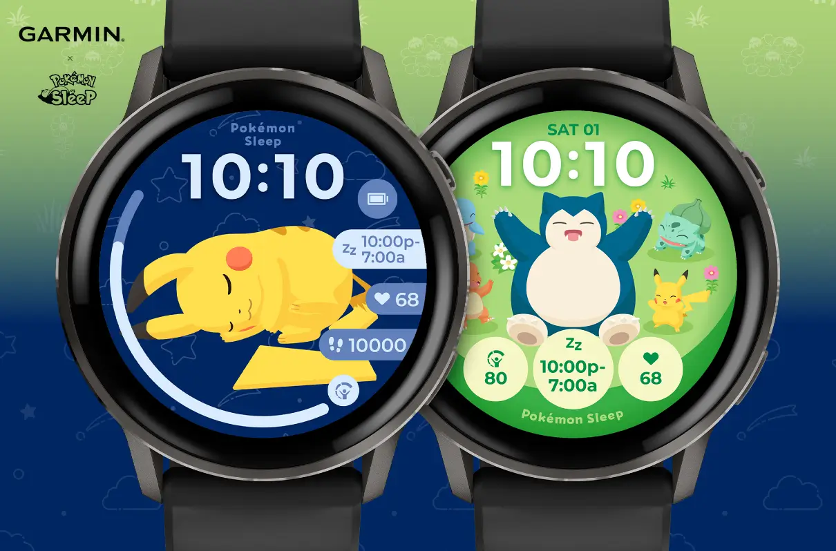 Garmin x Pokémon Sleep carátulas smartwatch Pikachu durmiendo y Snorlax con Bulbasaur Charmander 2026
