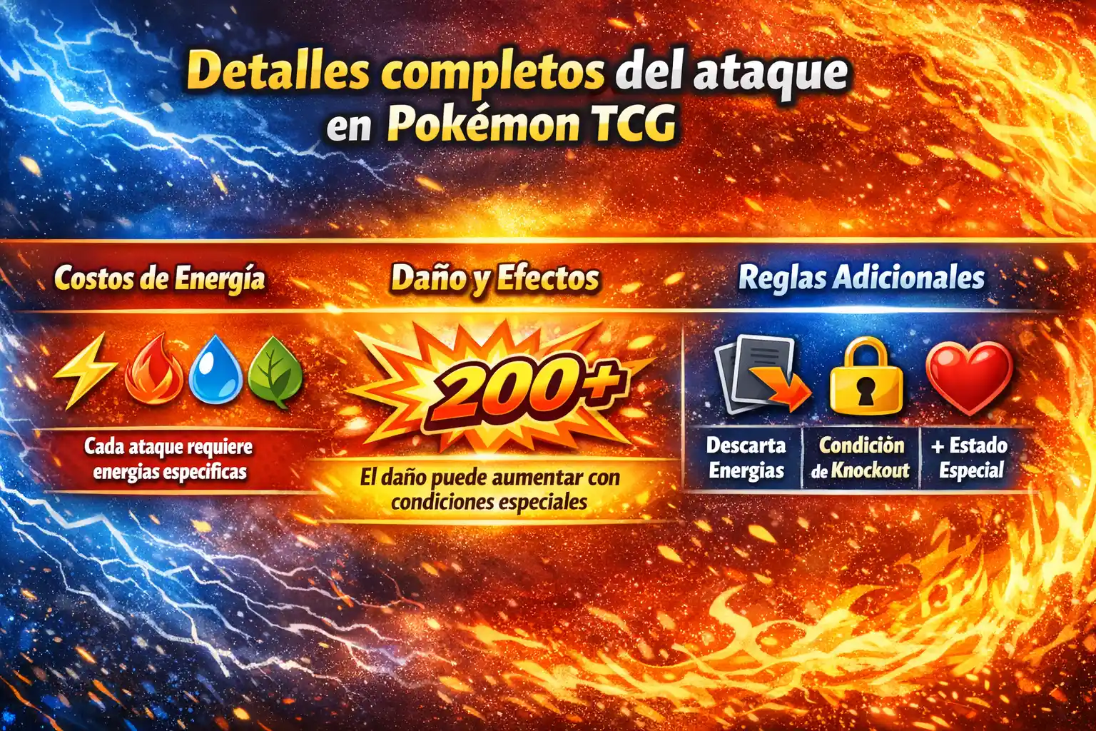 Infografía ataques Pokémon TCG costos daño reglas