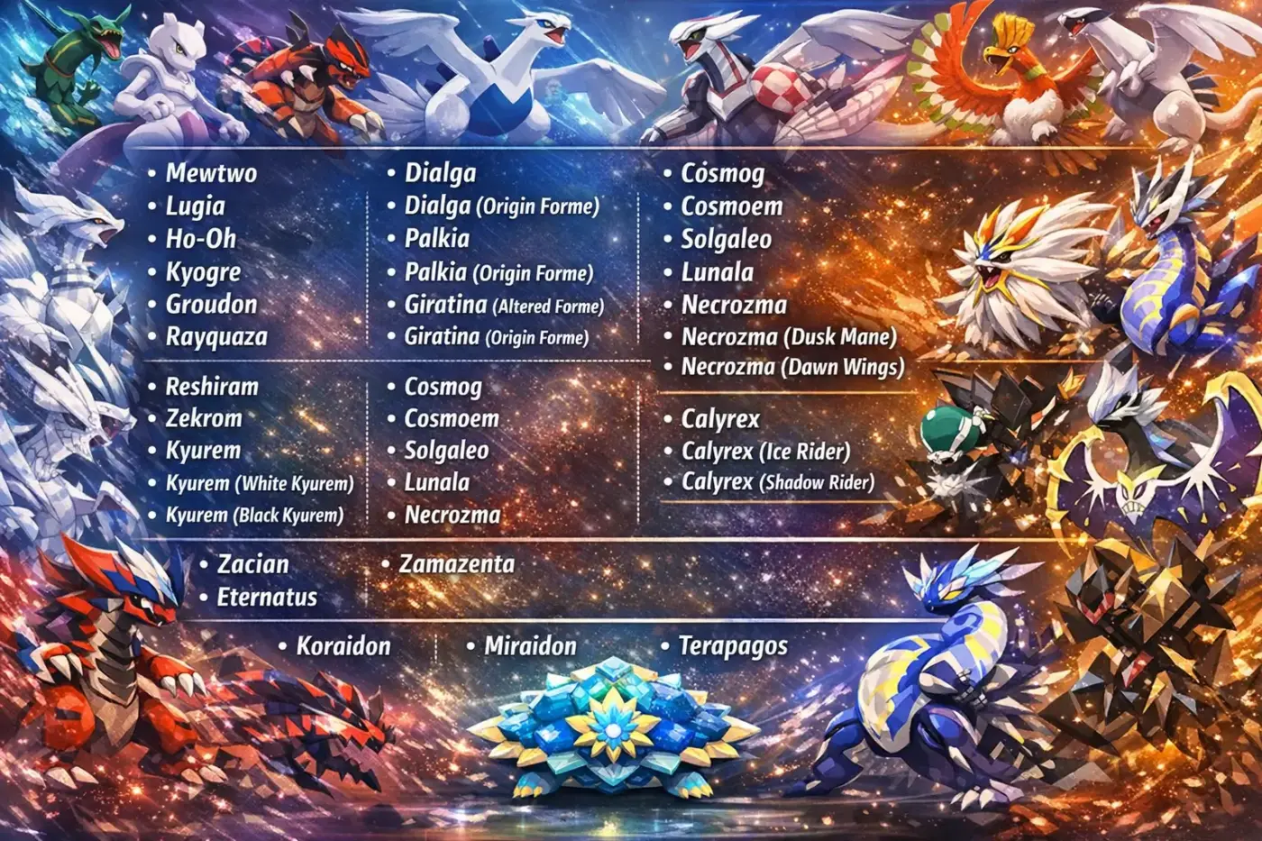 Lista completa Pokémon legendarios prohibidos VGC competitivo Mewtwo Lugia Koraidon Miraidon Terapagos