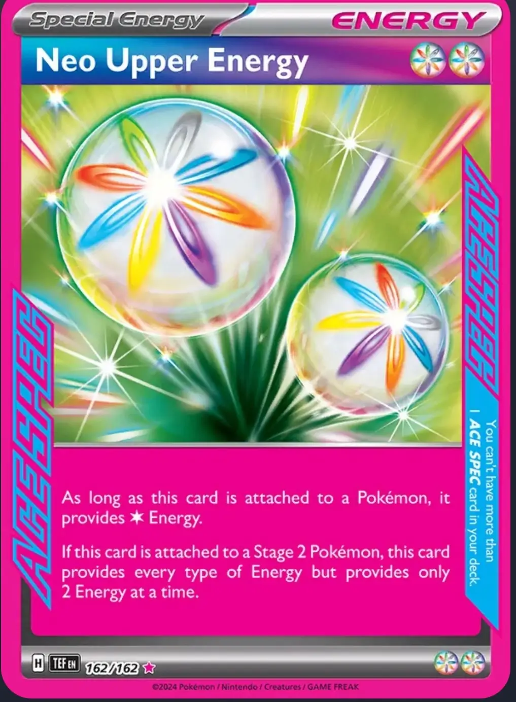 Neo Upper Energy 162/162 ACE SPEC carta energía especial Pokémon TCG provee todo tipo de energía en Stage 2 Temporal Forces