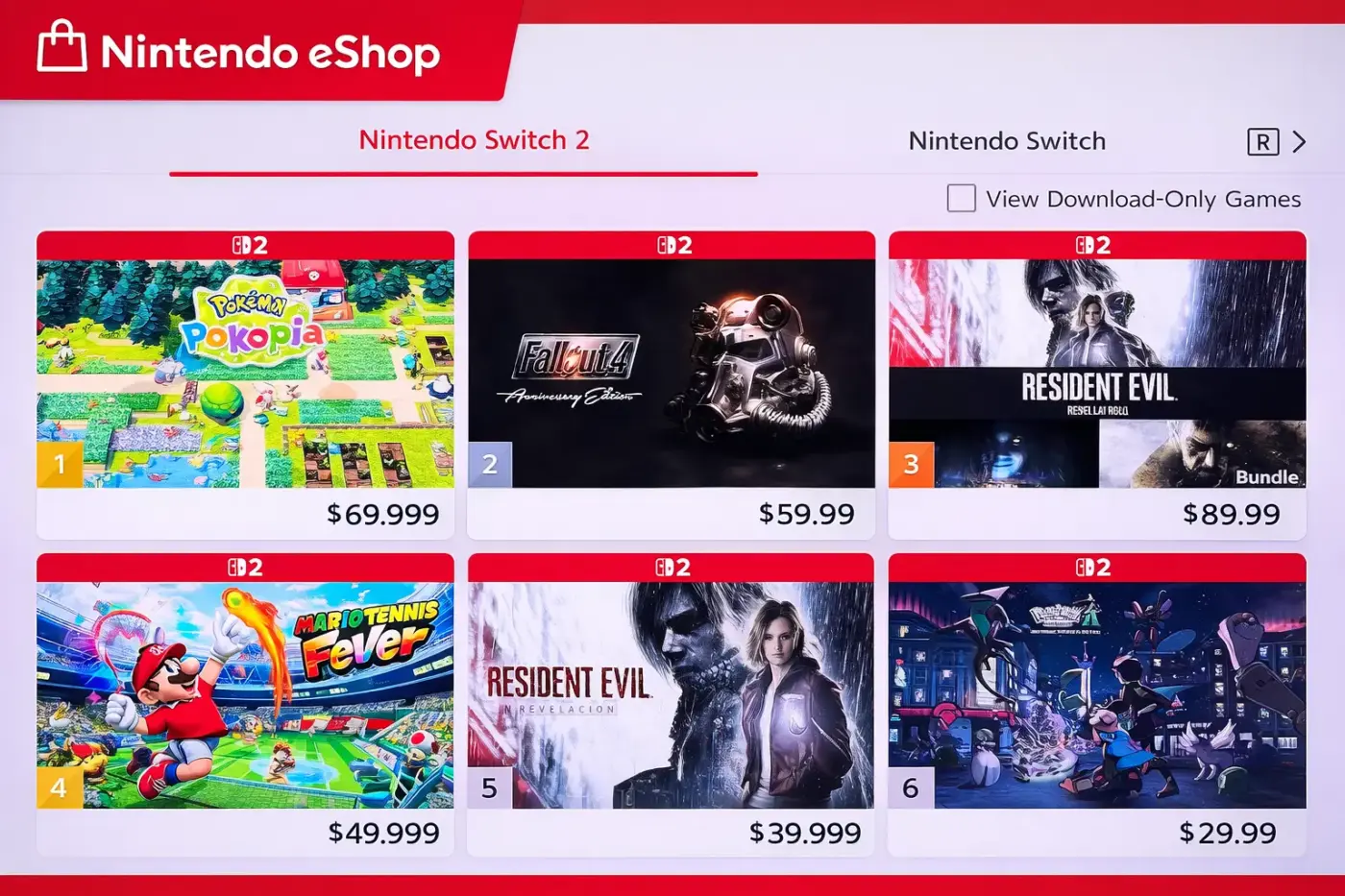 Nintendo eShop Nintendo Switch 2 más vendidos Pokémon Pokopia número 1 captura pantalla. Pokopia ventas eShop Switch 2 número uno marzo 2026