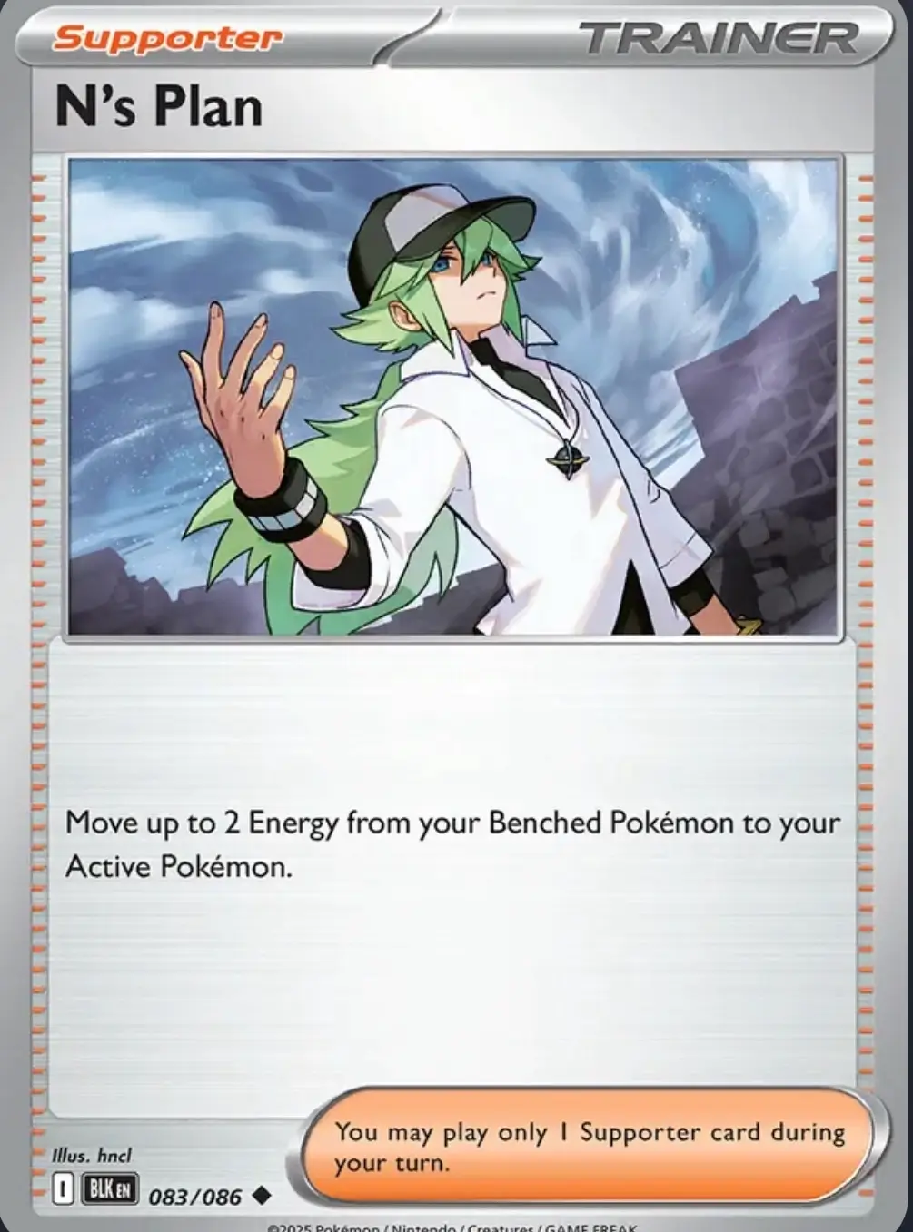N's Plan 083/086 carta Pokémon TCG Supporter trainer mueve 2 energías de banca al activo set BLK