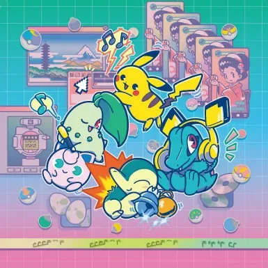 Timeless Adventure-Pokémon arte retro Pikachu Chikorita Cyndaquil Jigglypuff Totodile