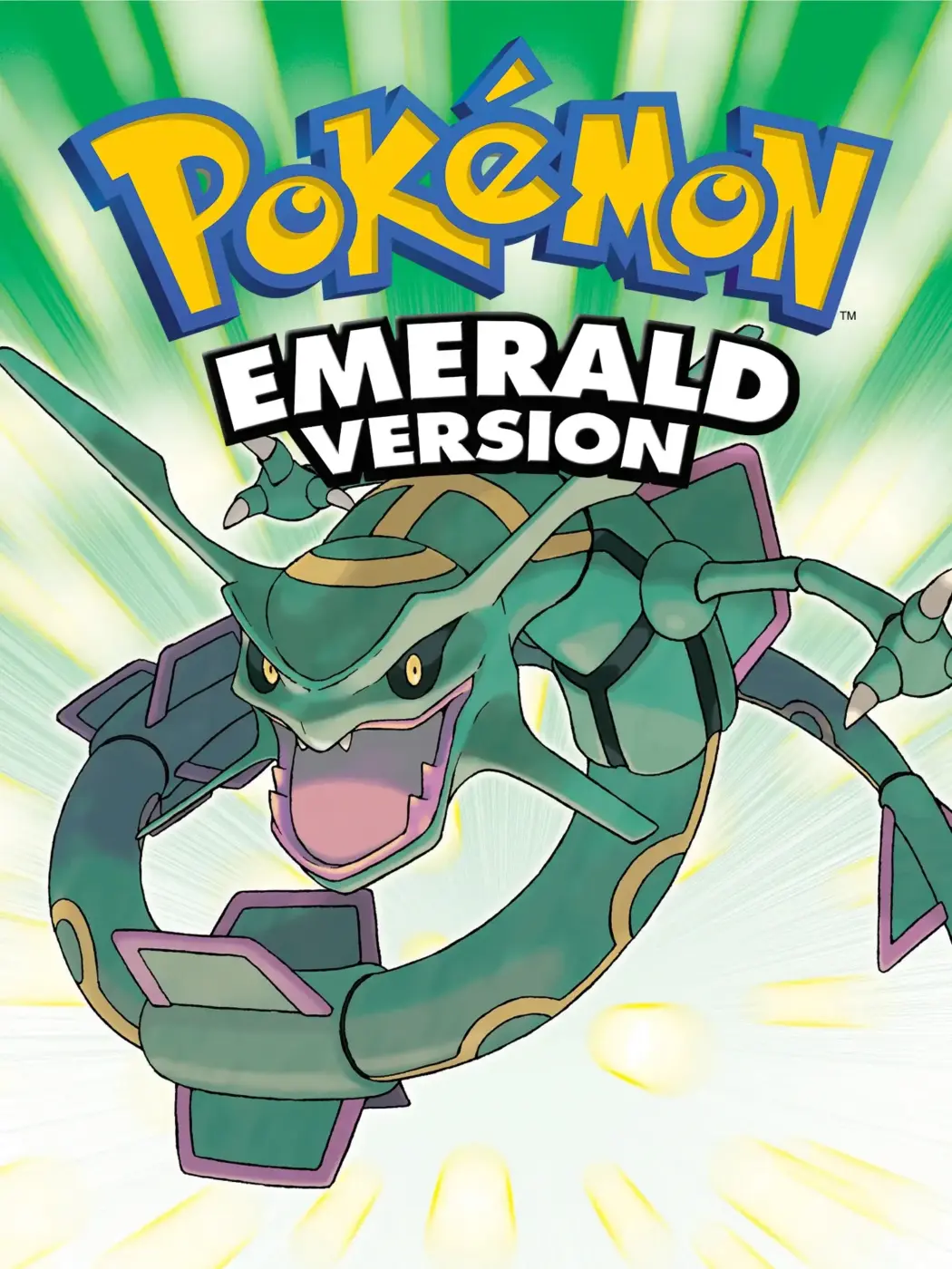 Pokémon Emerald portada oficial con Rayquaza legendario de Hoenn para Game Boy Advance