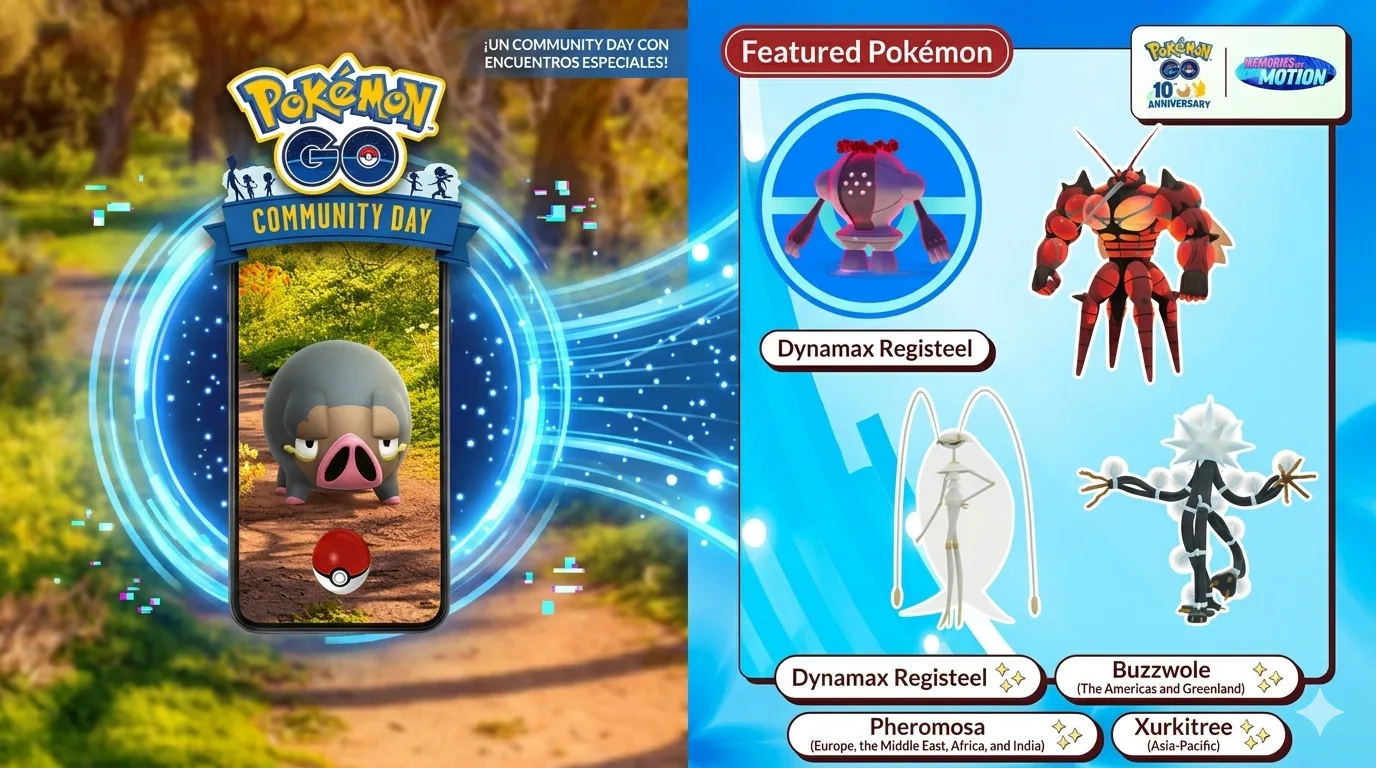 Pokémon GO mayo 2026-Pokémon GO Community Day Swinub Dynamax Registeel Buzzwole Pheromosa Xurkitree