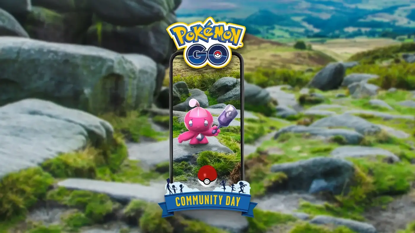 Pokémon GO Community Day Tinkatink anuncio oficial smartphone AR fondo campo rocoso