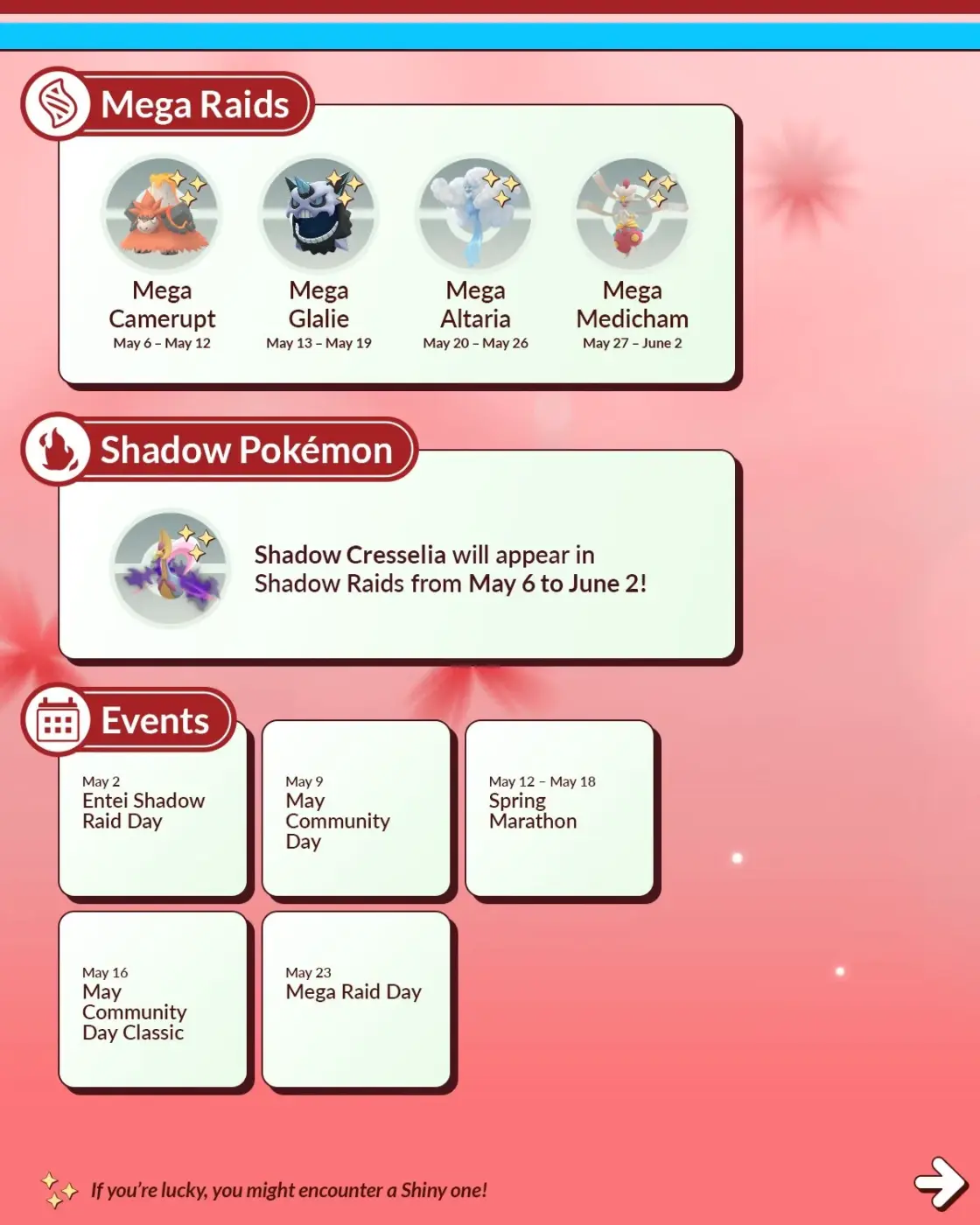 Pokémon GO mayo 2026-Pokémon GO eventos Mega Raids Shadow mayo