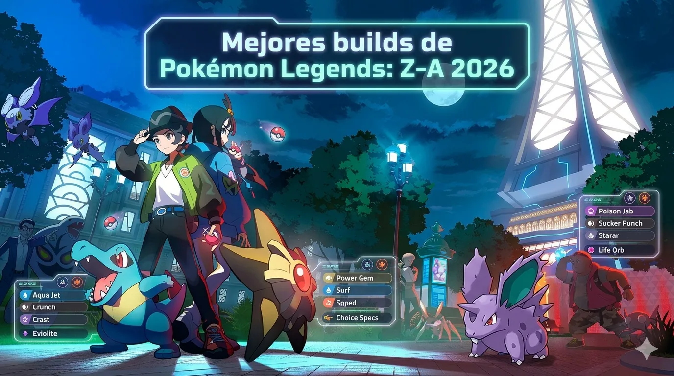 Mejores builds Z-A 2026 —Pokémon Legends Z-A mejores builds Totodile Staryu Nidorino Noibat