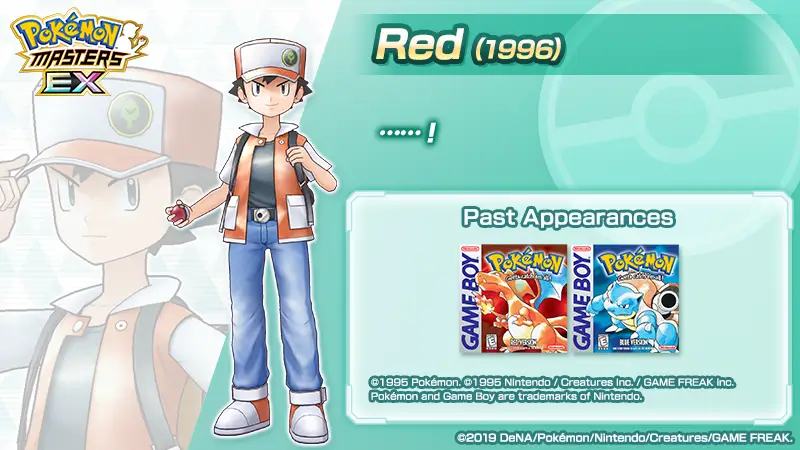 Red 1996 personaje Pokémon Masters EX con apariciones originales en Pokémon Red y Blue Game Boy