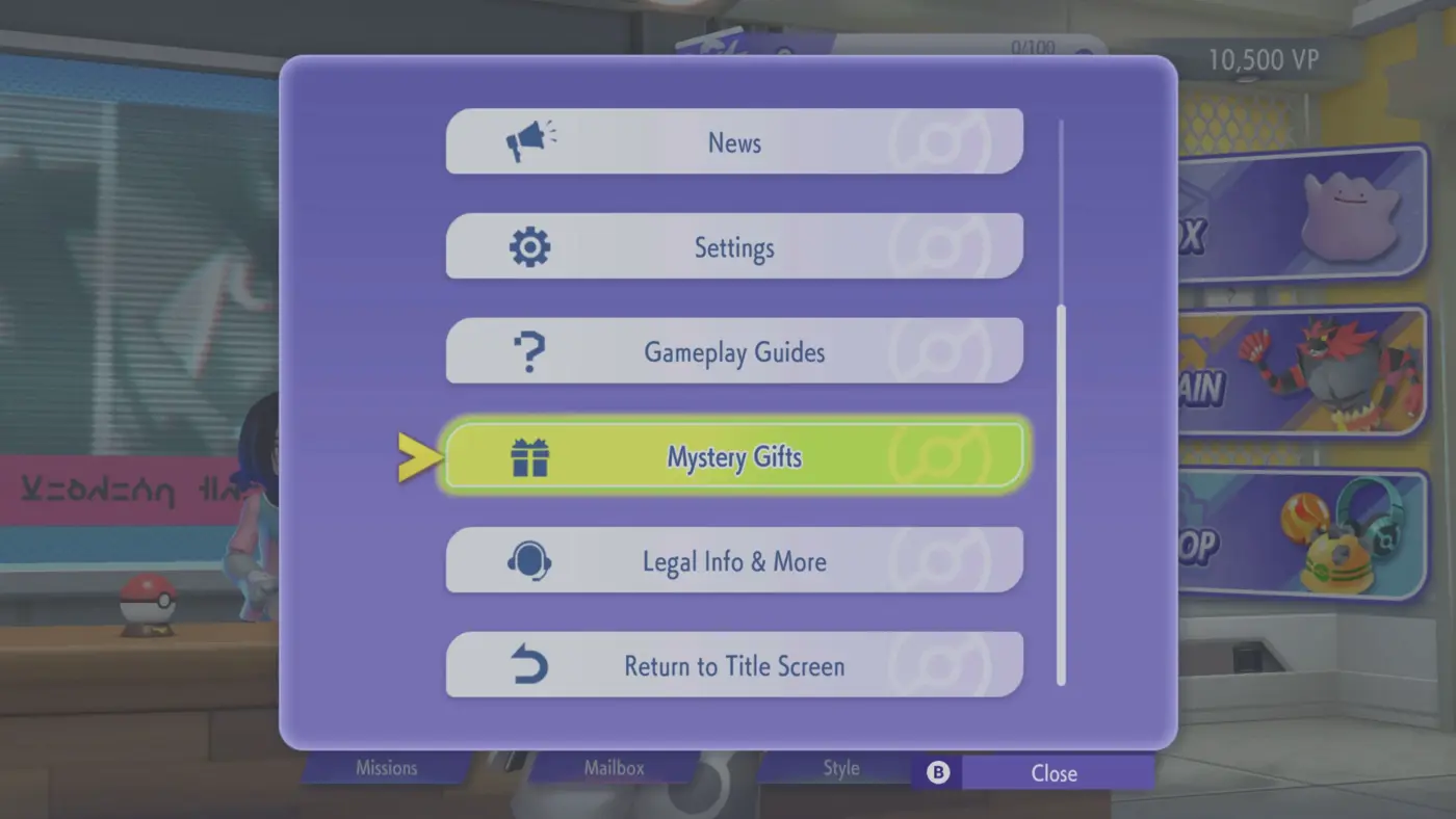 Champions código gratis-Pokémon menú Mystery Gifts