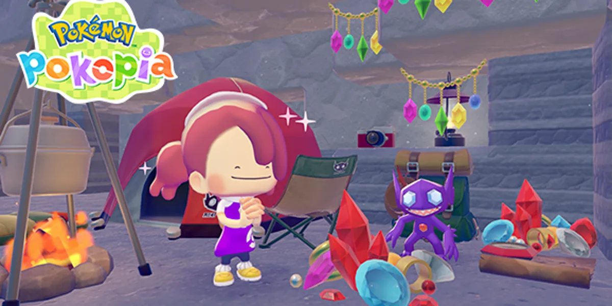 Sableye Pokopia Gem Hunt-Pokémon Poképia campamento Sableye gemas