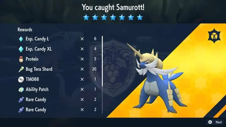 Samurott Tera Raid-Pokémon Scarlet Violet raid Samurott captura