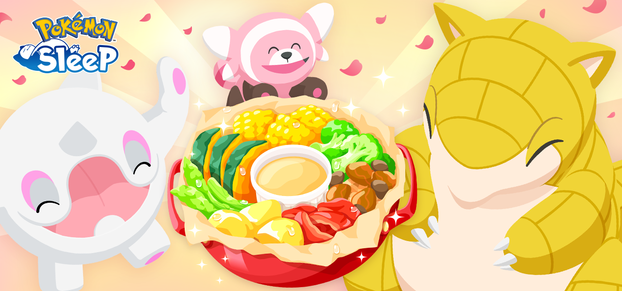 Sleep Fiesta Primaveral-Pokémon Sleep Swirlix Stufful Sandshrew evento culinario