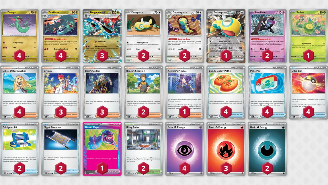 Regional Prague TCG 2026-Pokémon TCG decklist Dragapult EX Dreepy Drakloak Dudunsparce Munkidori Budew