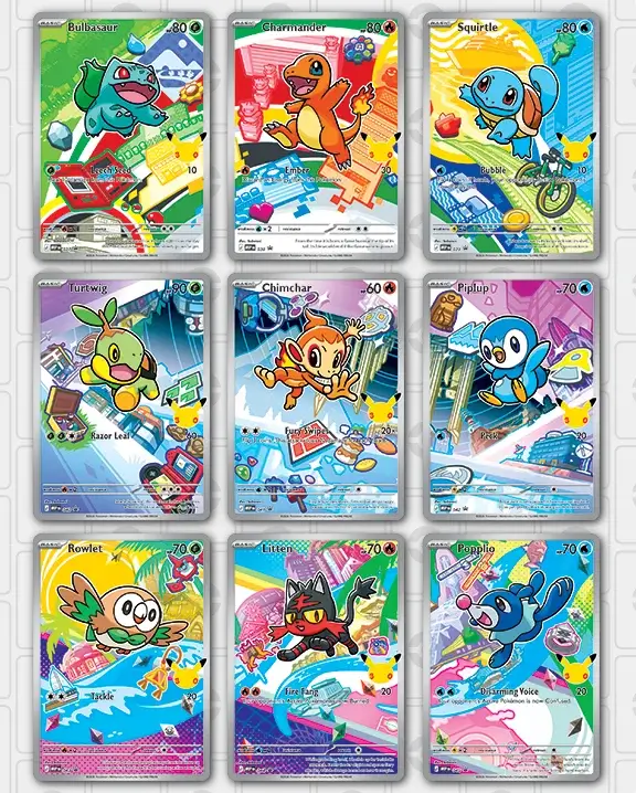 Pokémon TCG First Partner Illustration Collection 9 iniciales Bulbasaur Charmander Squirtle Turtwig Chimchar Piplup Rowlet Litten Popplio