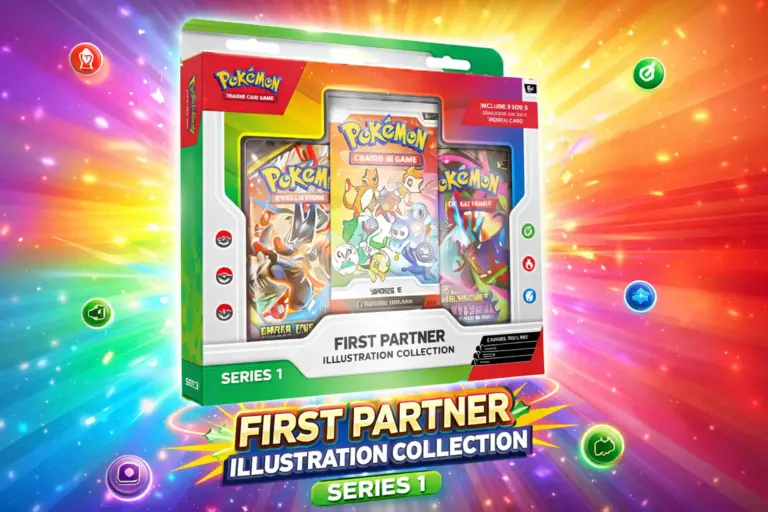 First Partner Illustration Collection Series 1 Pokémon TCG caja oficial con starters y sobres booster
