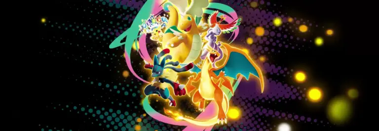 Pokémon TCG Mega Evolution Ascended Heroes arte clave con Mega Lucario Dragonite Charizard Ho-Oh Mewtwo