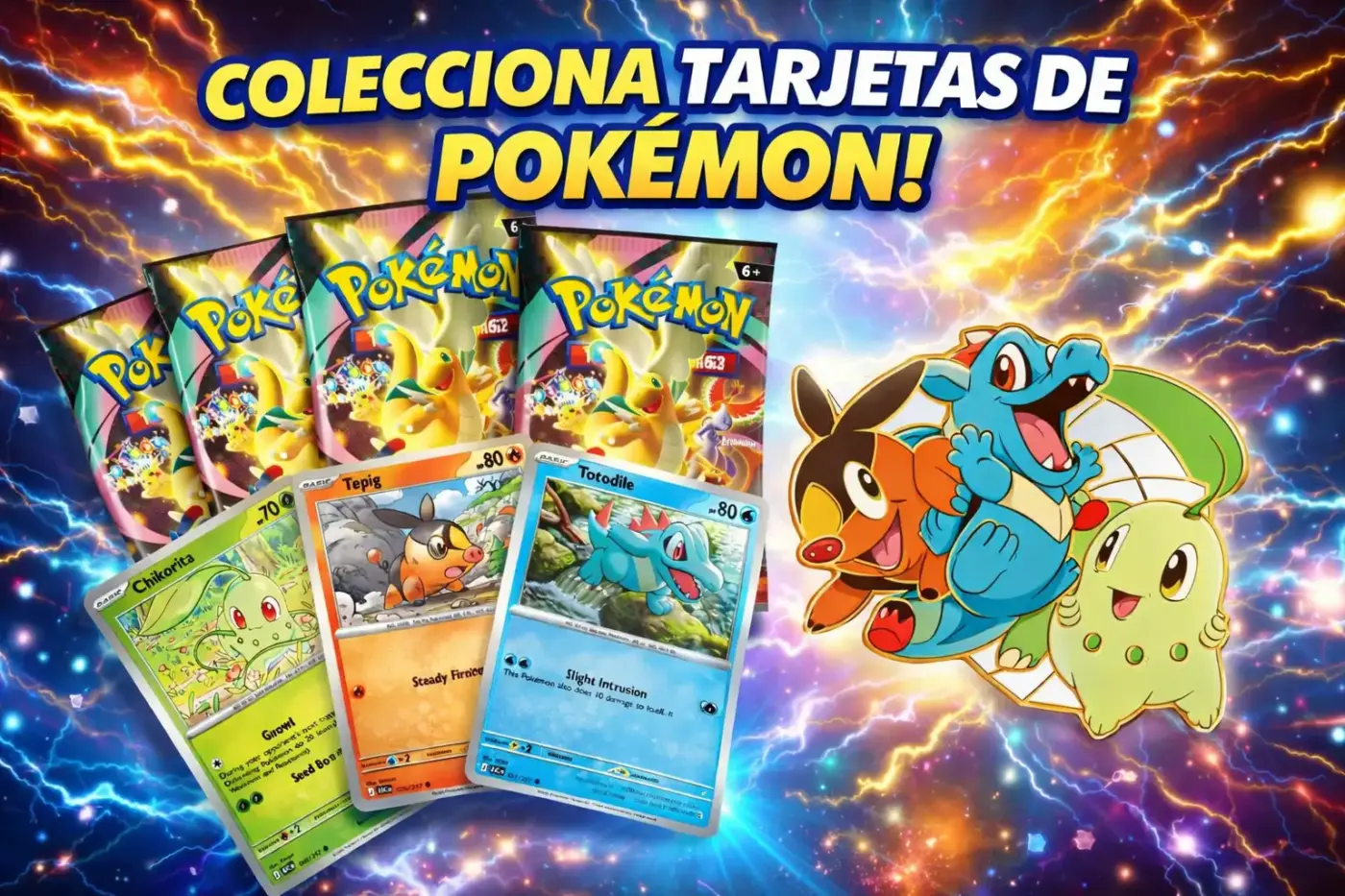 Pokémon TCG cartas Chikorita Tepig Totodile starters Johto Unova sobres coleccionables mercado español