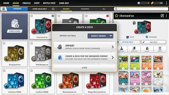 TCG Live update abril 2026-Pokémon TCG Online creación de mazo Charizard ex