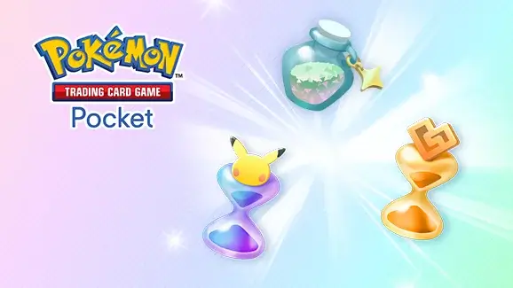 Pokémon TCG Pocket accesorios de reloj de arena con Pikachu botella decorativa y accesorio dorado