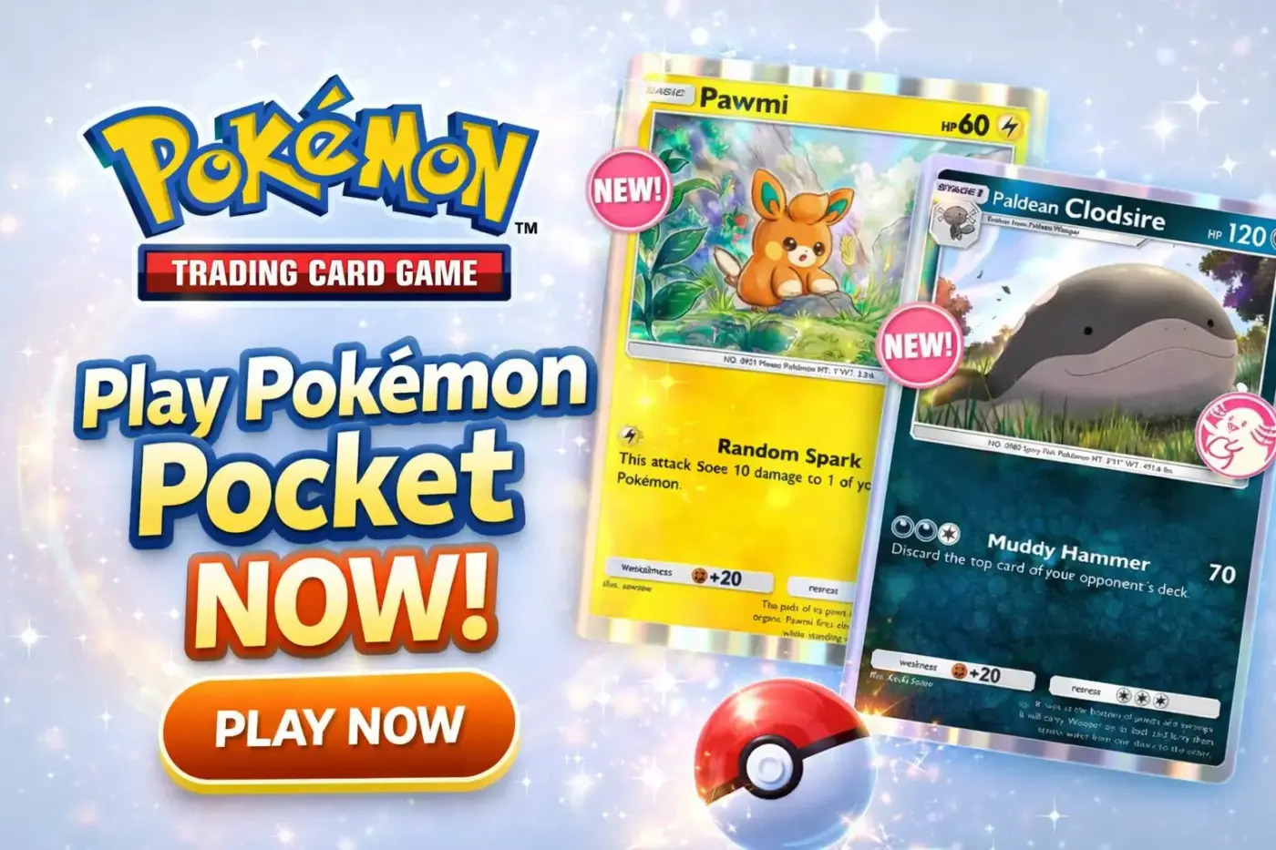 Pokémon TCG Pocket cartas nuevas Pawmi HP 60 Random Spark y Paldean Clodsire HP 120 Muddy Hammer Paldean Wonders