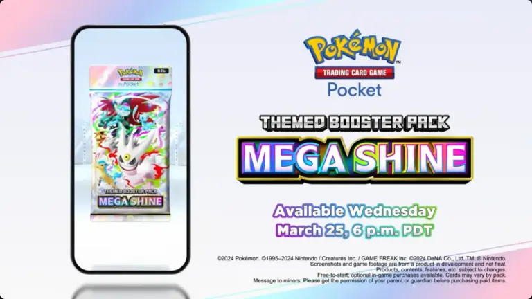 Pokémon TCG Pocket Themed Booster Pack Mega Shine disponible 25 marzo trailer oficial