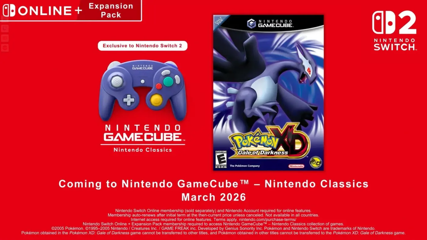 Pokémon XD Gale of Darkness Nintendo Switch 2 Online GameCube Classics marzo 2026 anuncio oficial