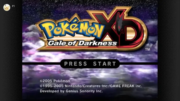 Pokémon XD Gale of Darkness pantalla de título Nintendo GameCube 2005 con Lugia Oscuro