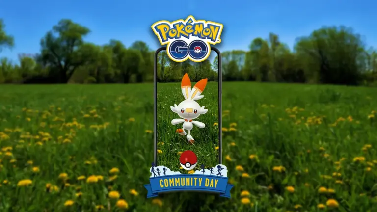 Scorbunny Community Day Pokémon GO marzo 2026 arte oficial con Scorbunny en realidad aumentada