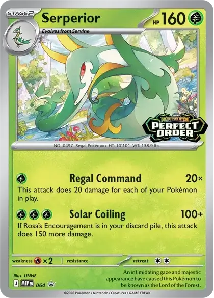 Serperior MEP EN 064 Stage 2 HP 160 Planta Perfect Order TCG carta promo ilustrador LINNE 2026