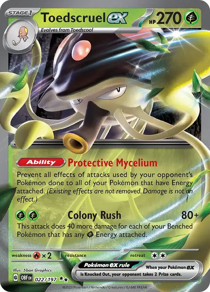 Toedscruel ex 022/197 carta Pokémon TCG tipo planta 270 HP habilidad Protective Mycelium Obsidian Flames